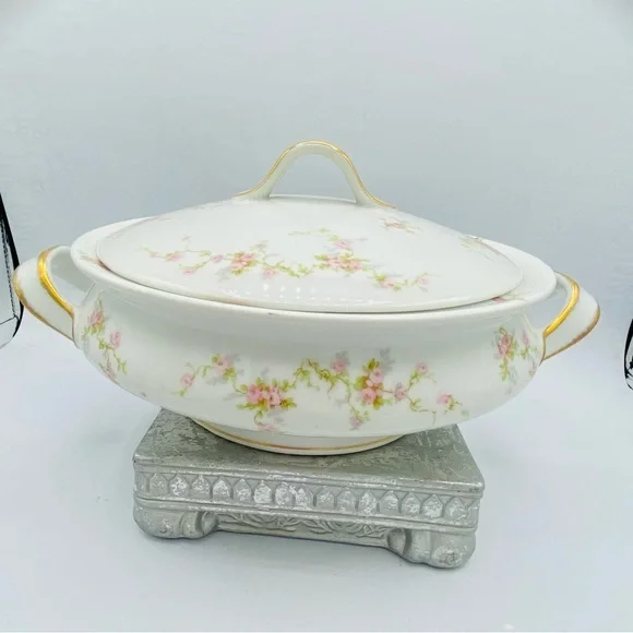 Antique Theodore Haviland Limoges France Porcelain Lidded Serving Tureen Bowl - Picture 7 of 9